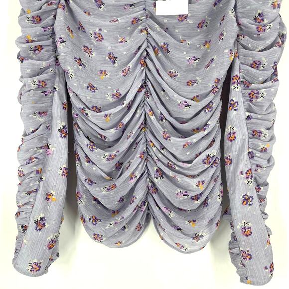 Zara Mauve Printed Ruched Blouse Purple Floral Small NWT - Picture 6 of 9